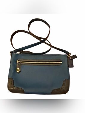 Vintage Y2K Coach Blue Leather Shoulder Bag Black Trim Zip Purse